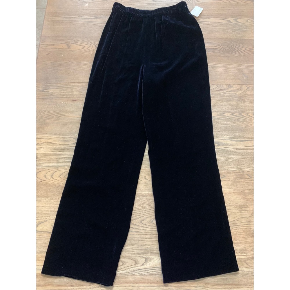 Andrea Jovine Black Silk Rayon Velvet Wide Leg Pants Elastic Waist Medium 8